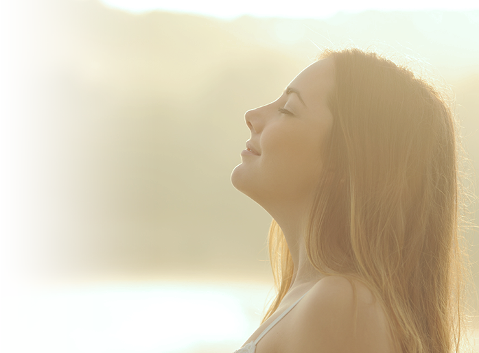 Woman breathing deeply